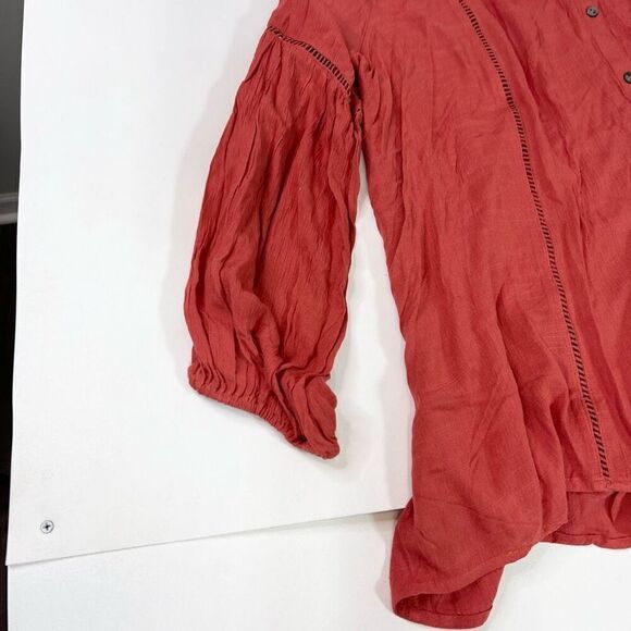 Oddi Tops Womens Size 2XL Red Long-Sleeve V-Neck Cotton Button-Front Tunic Blous - Picture 4 of 11